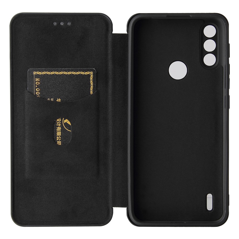 Auto-absorbed Carbon Fiber Texture Leather Stand Shell Cover with Card Holder for Motorola Moto E7 Power 2021 - Black-9