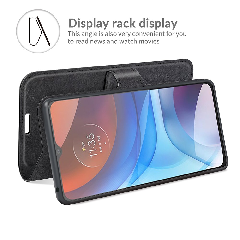Wallet Design Magnetic Buckle Leather Stand Case for Motorola Moto E7 Power Cellphone Cover - Black-4
