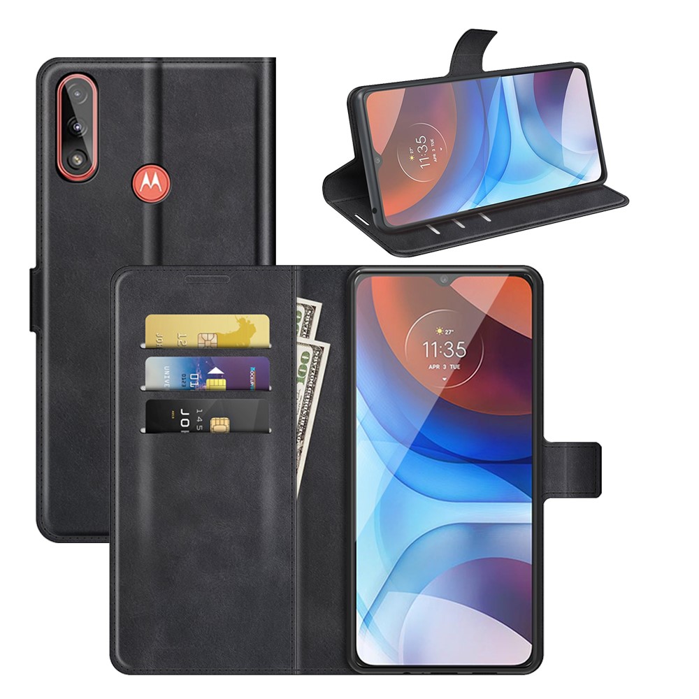 Wallet Design Magnetic Buckle Leather Stand Case for Motorola Moto E7 Power Cellphone Cover - Black-6