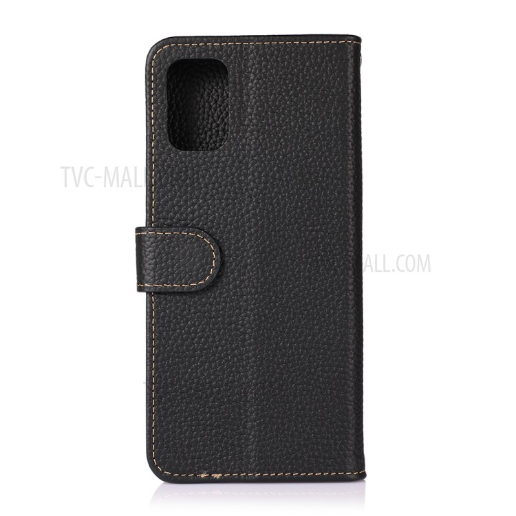 KHAZNEH Litchi Texture Top Layer Genuine Leather Wallet Stand Case Shell for Motorola Moto G Stylus (2021) - Black-2