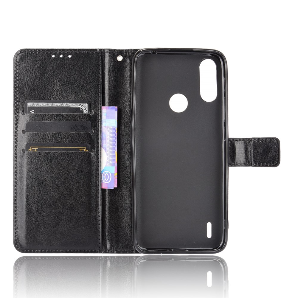 Crazy Horse Texture Leather Wallet Cell Phone Case for Motorola Moto E7 Power - Black-3