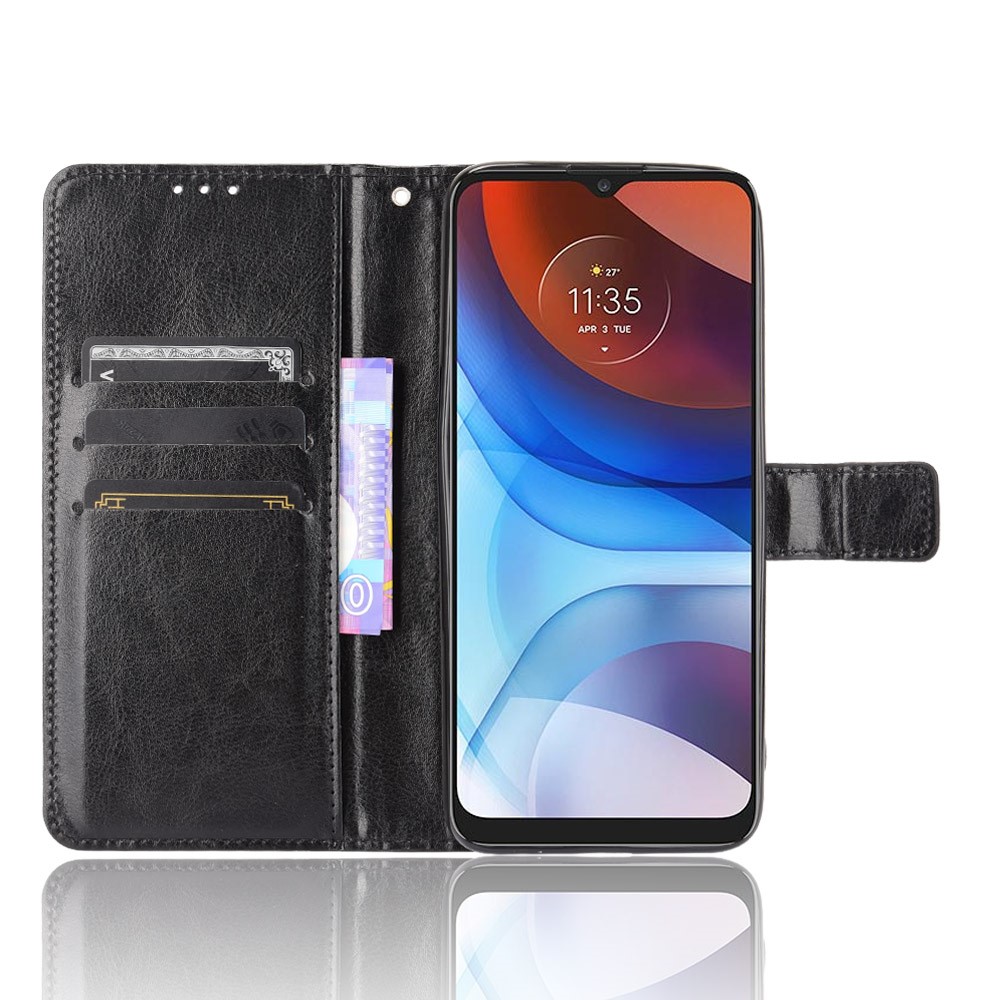 Crazy Horse Texture Leather Wallet Cell Phone Case for Motorola Moto E7 Power - Black-4