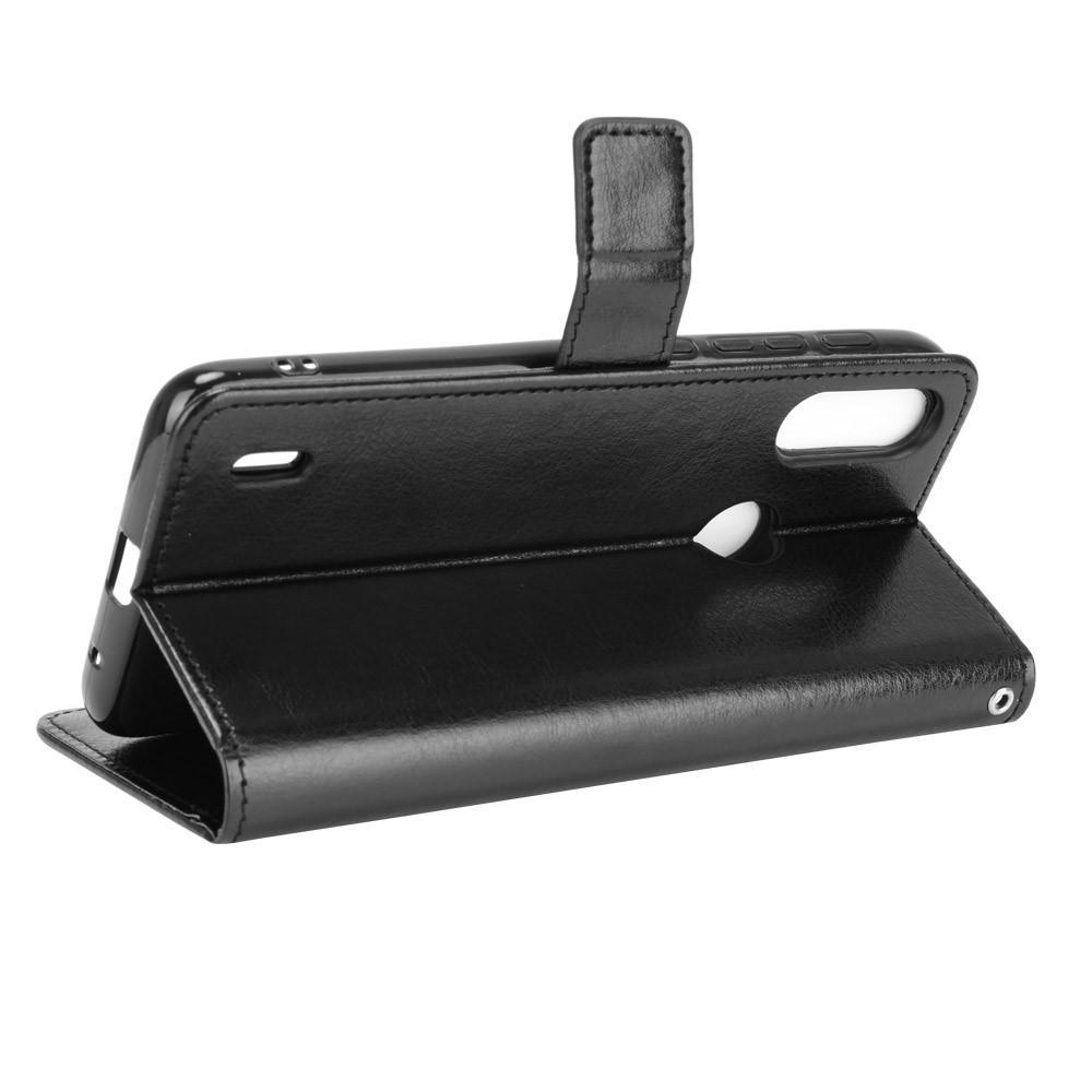Crazy Horse Texture Leather Wallet Cell Phone Case for Motorola Moto E7 Power - Black-5