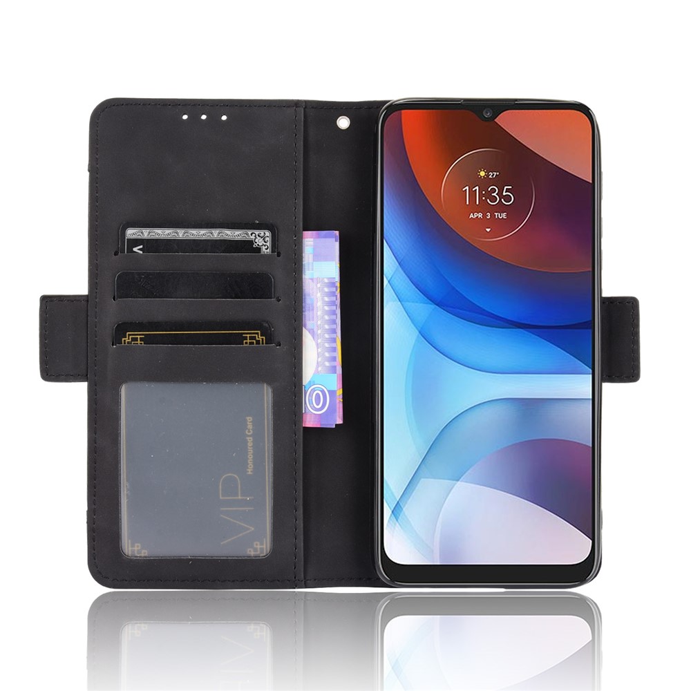 Wallet Design Leather Phone Feature Protective Cover Case with Stand and Multiple Card Slots for Motorola Moto E7 Power - Black-6