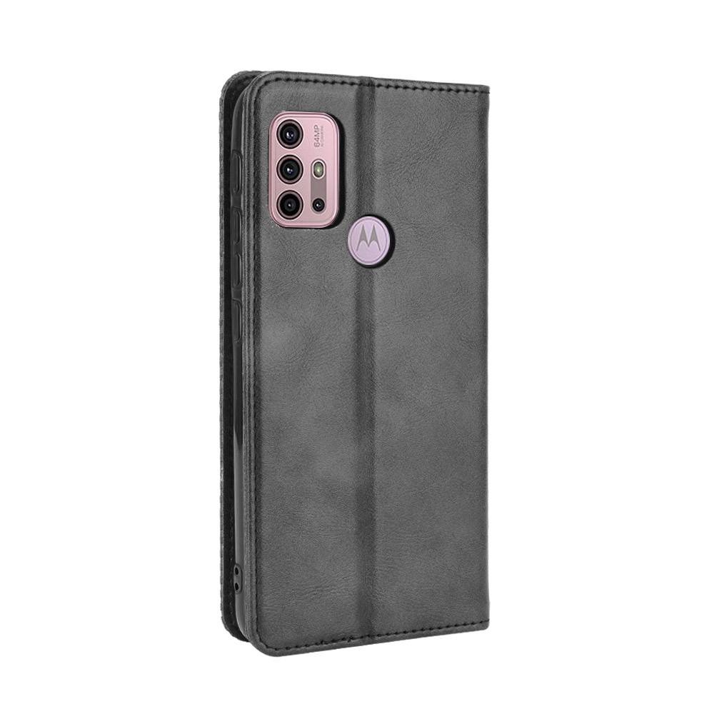 Magnetic Vintage Style Wallet Stand Phone Case Cover for Motorola Moto G30 / Motorola Moto G10 - Black-2
