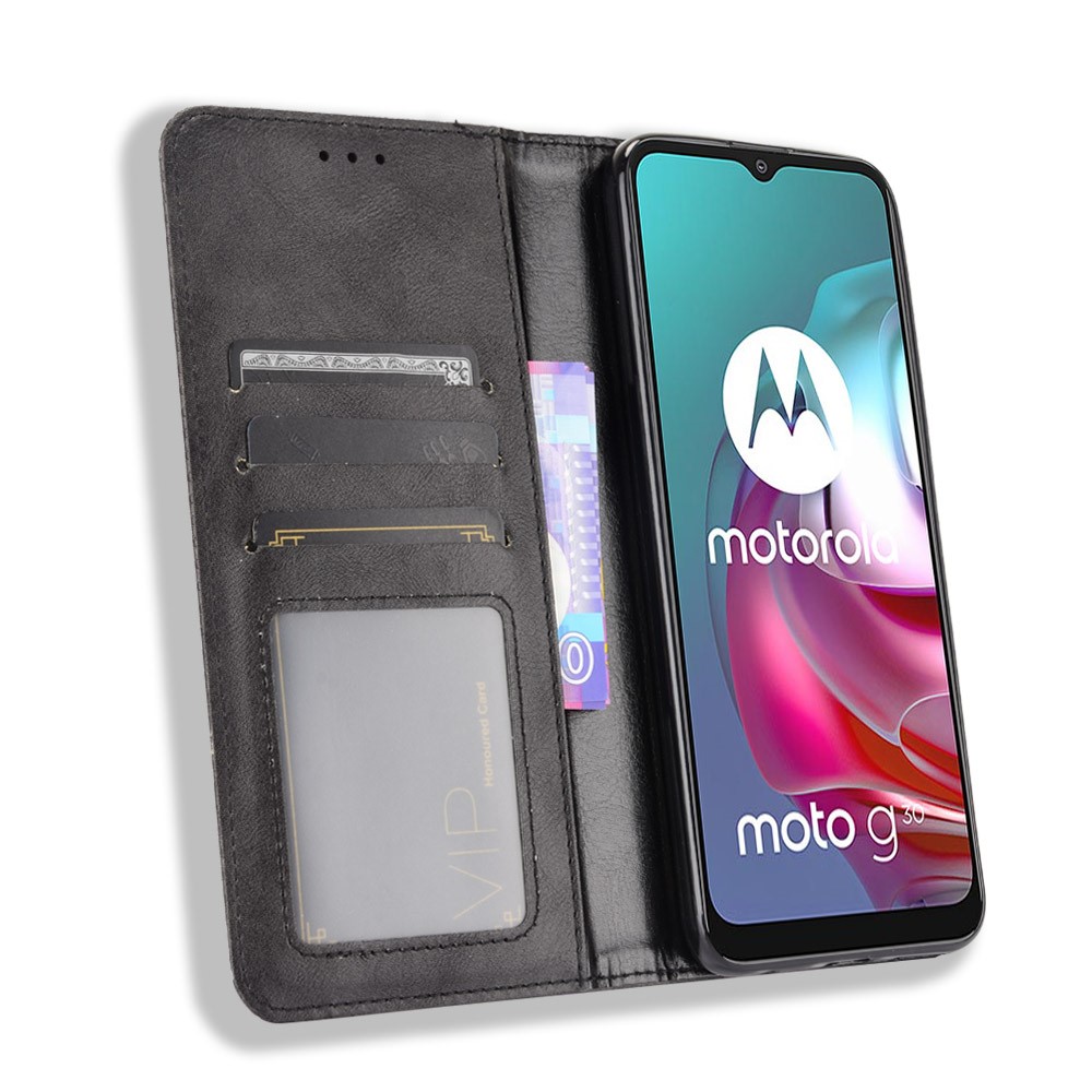 Magnetic Vintage Style Wallet Stand Phone Case Cover for Motorola Moto G30 / Motorola Moto G10 - Black-4