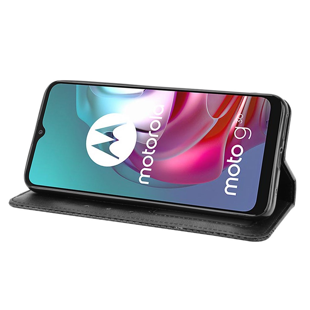 Magnetic Vintage Style Wallet Stand Phone Case Cover for Motorola Moto G30 / Motorola Moto G10 - Black-5