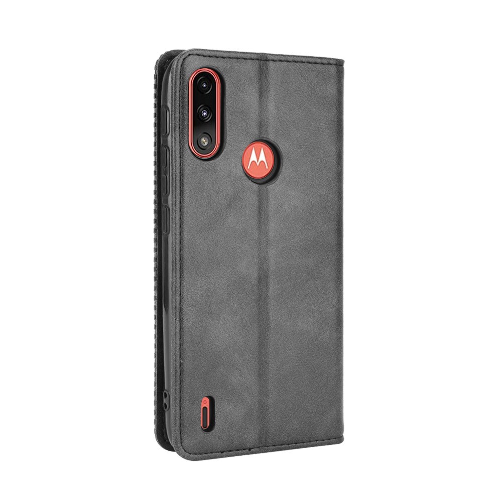 Wallet Stand Design Magnetic Vintage Style Phone Case Cover for Motorola Moto E7 Power - Black-2
