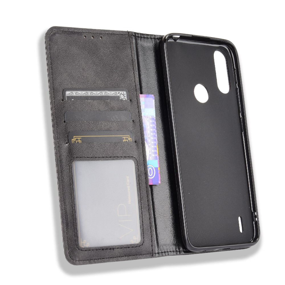 Wallet Stand Design Magnetic Vintage Style Phone Case Cover for Motorola Moto E7 Power - Black-3