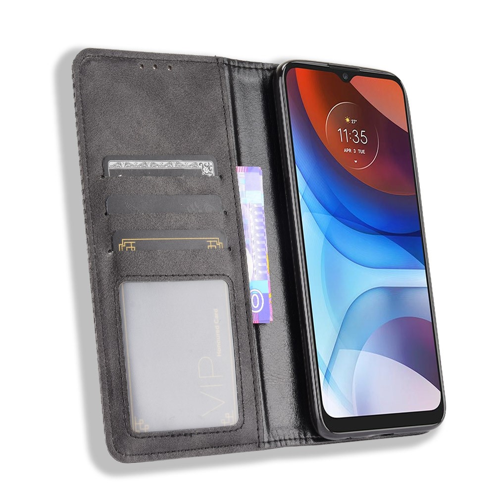 Wallet Stand Design Magnetic Vintage Style Phone Case Cover for Motorola Moto E7 Power - Black-4