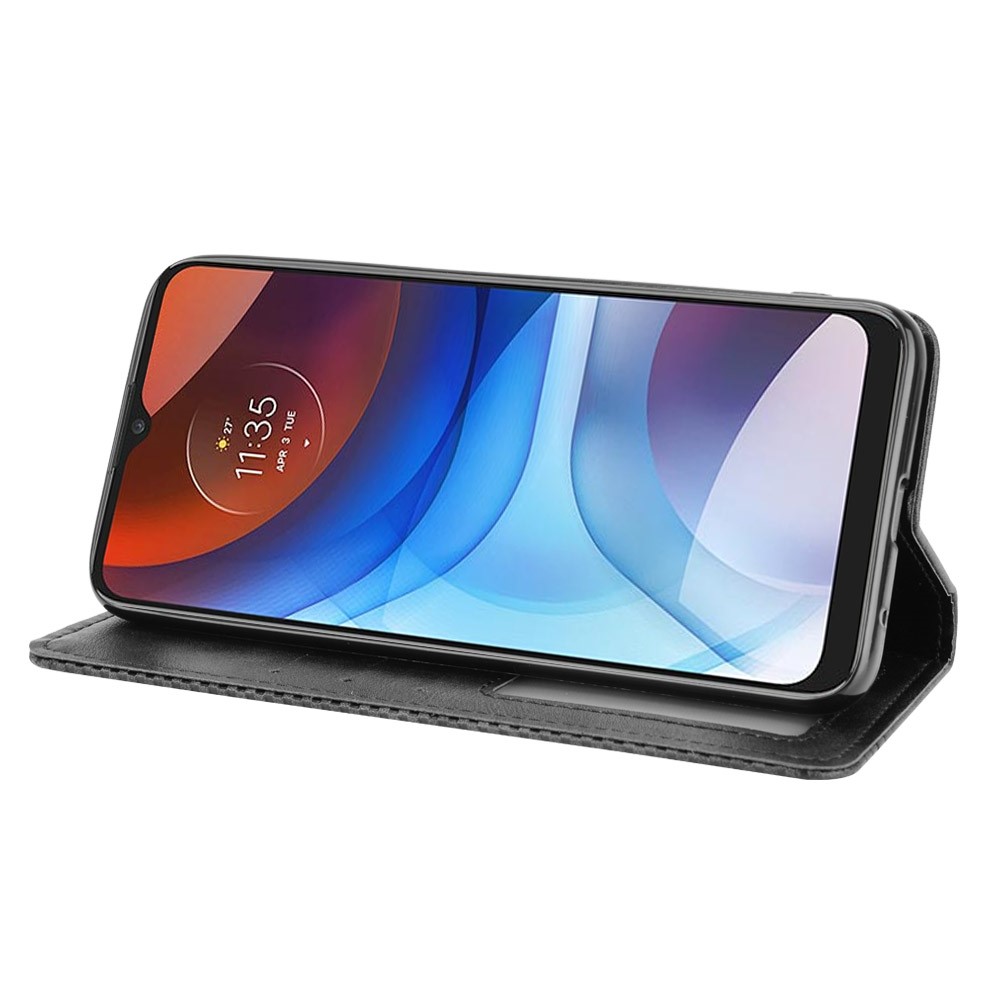 Wallet Stand Design Magnetic Vintage Style Phone Case Cover for Motorola Moto E7 Power - Black-5