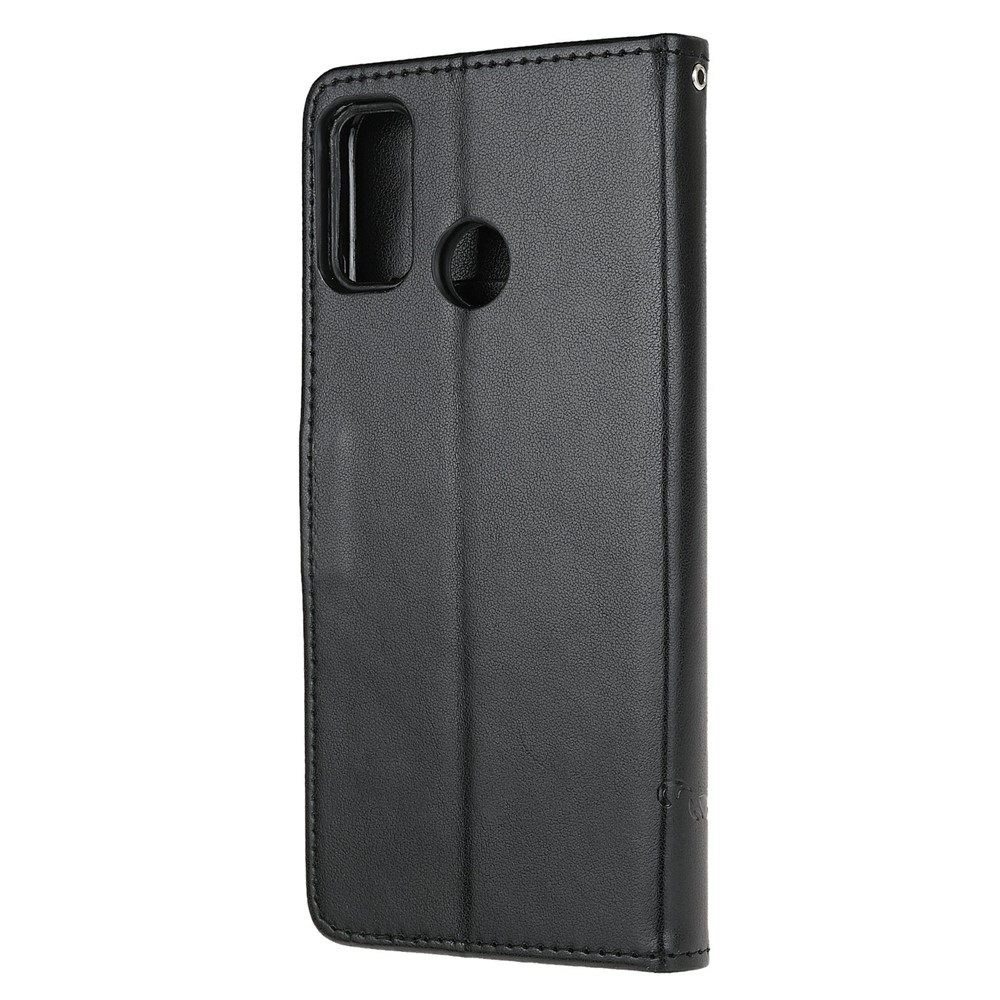 Imprint Butterfly Flower Leather Wallet Stand Phone Cover for Motorola Moto G30 / G10 - Black-3
