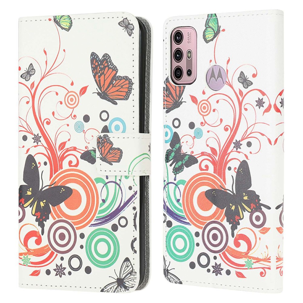 Pattern Printing Leather Protective Cover Wallet Stand Phone Shell for Motorola Moto G30 / G10 - Butterfly-1