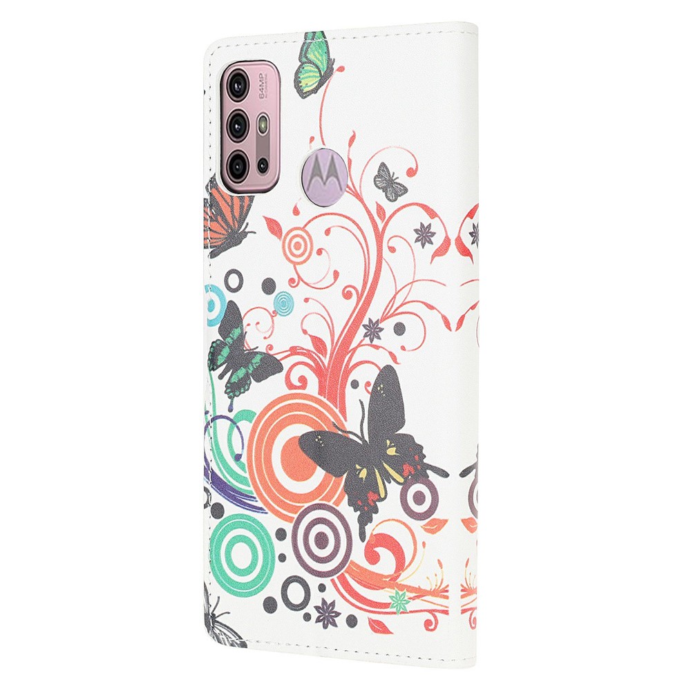 Pattern Printing Leather Protective Cover Wallet Stand Phone Shell for Motorola Moto G30 / G10 - Butterfly-6