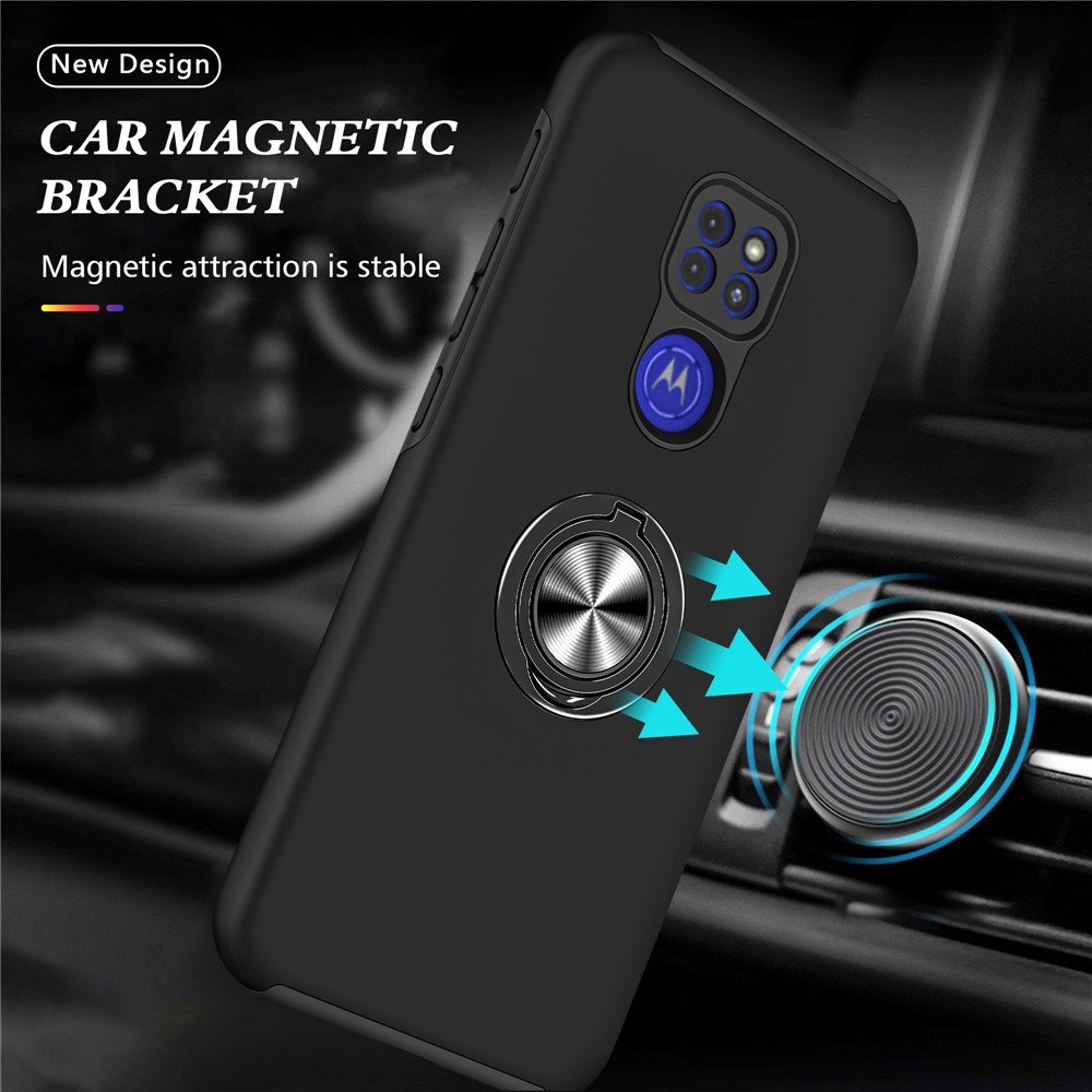 Ring Shape Kickstand Design Hybrid Phone Case Cover for Motorola Moto G9 Play - Black-2