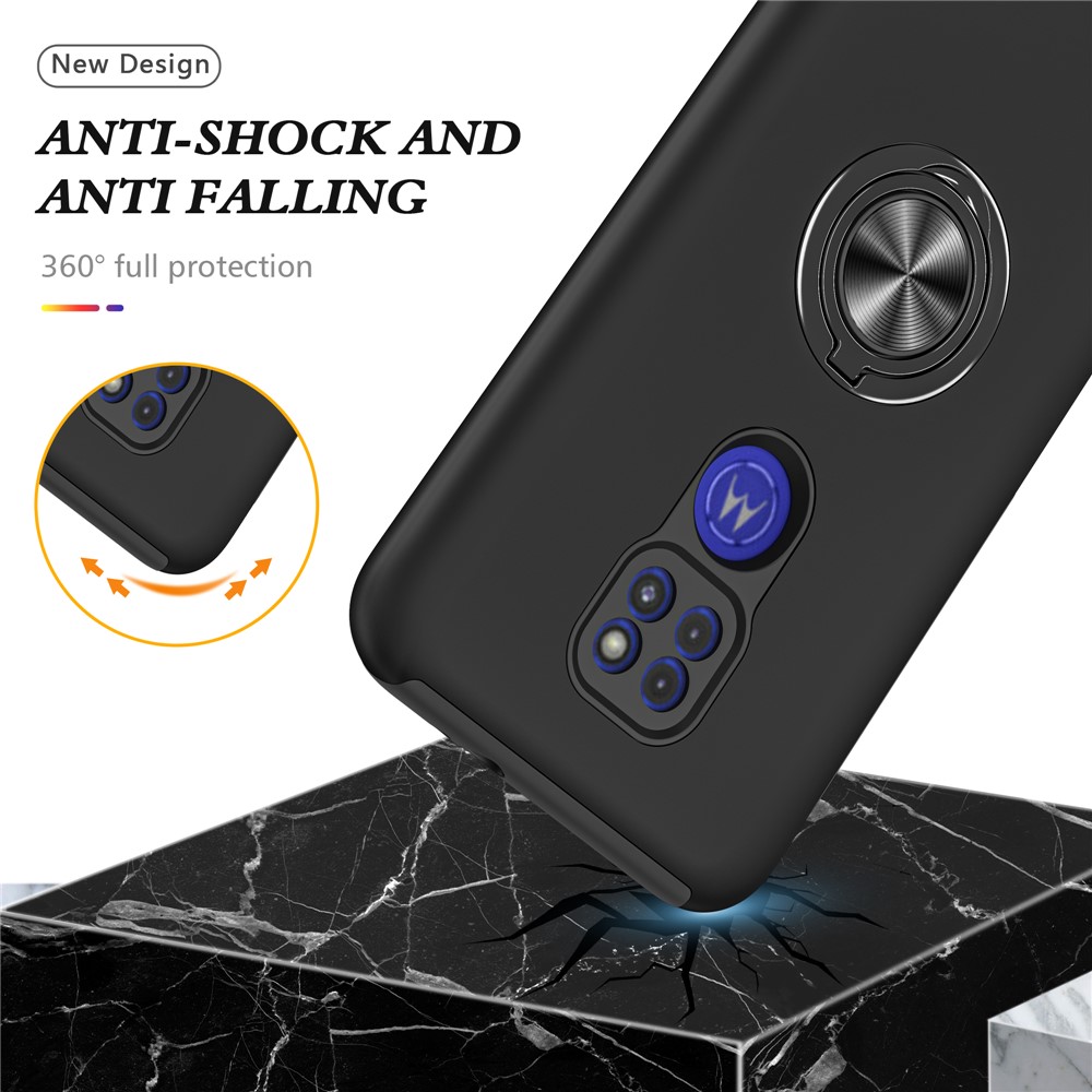 Ring Shape Kickstand Design Hybrid Phone Case Cover for Motorola Moto G9 Play - Black-3