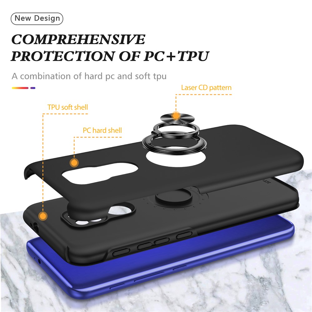 Ring Shape Kickstand Design Hybrid Phone Case Cover for Motorola Moto G9 Play - Black-4