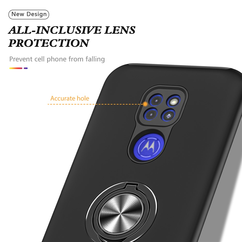 Ring Shape Kickstand Design Hybrid Phone Case Cover for Motorola Moto G9 Play - Black-6