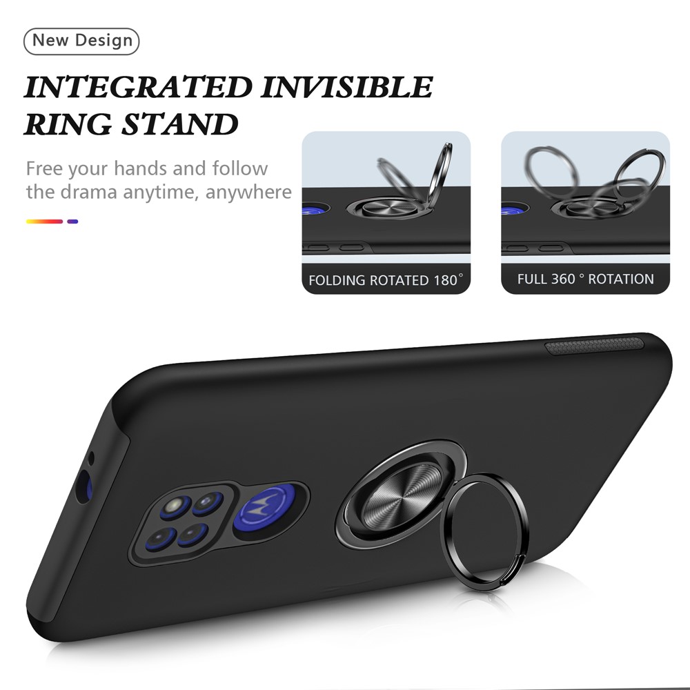 Ring Shape Kickstand Design Hybrid Phone Case Cover for Motorola Moto G9 Play - Black-7