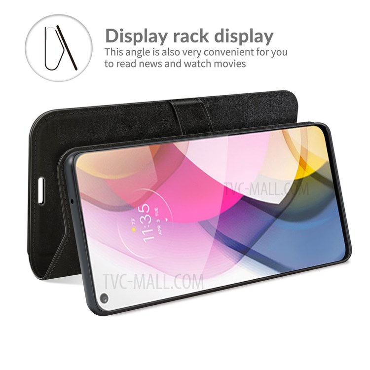 Crazy Horse Wallet Stand Leather Shell for Motorola Moto G Stylus (2021) - Black-6