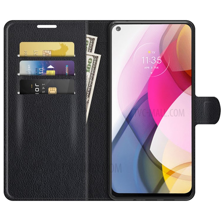 Litchi Skin Leather Case Wallet Stand Protective Phone Shell Cover for Motorola Moto G Stylus (2021) - Black-4