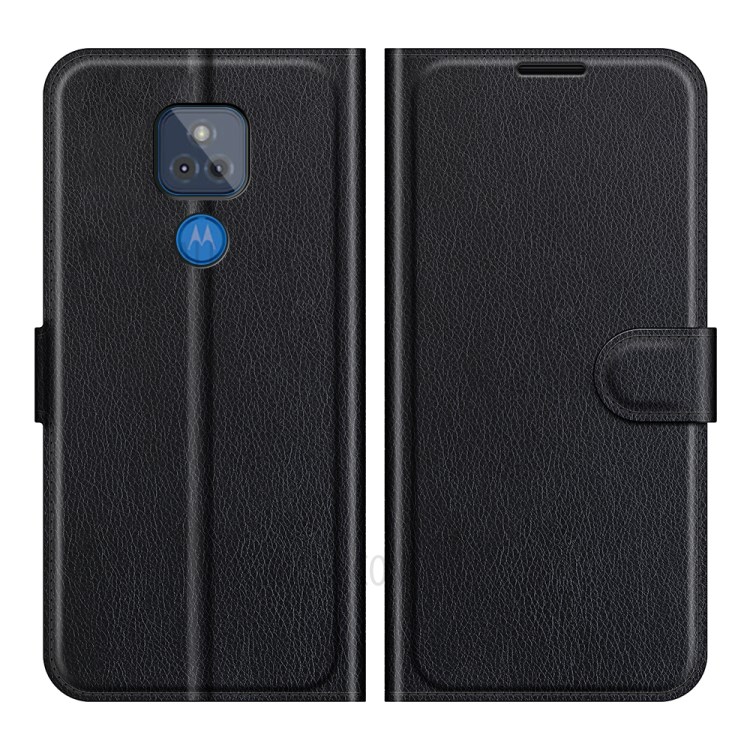Litchi Skin Leather Case Wallet Stand Protective Phone Shell Cover for Motorola Moto G Play (2021) - Black-1