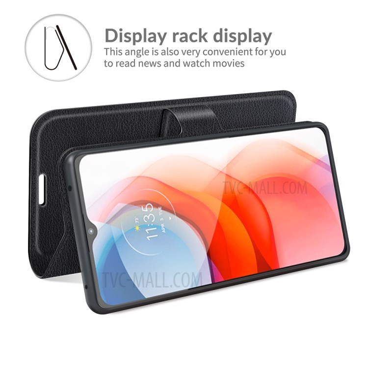 Litchi Skin Leather Case Wallet Stand Protective Phone Shell Cover for Motorola Moto G Play (2021) - Black-5