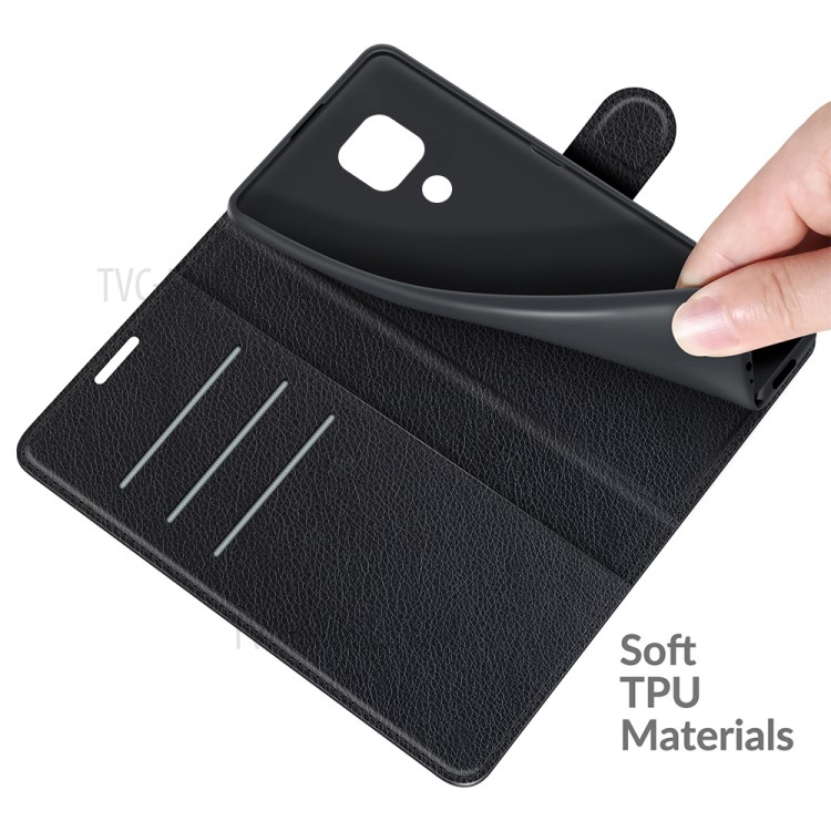 Litchi Skin Leather Case Wallet Stand Protective Phone Shell Cover for Motorola Moto G Play (2021) - Black-6