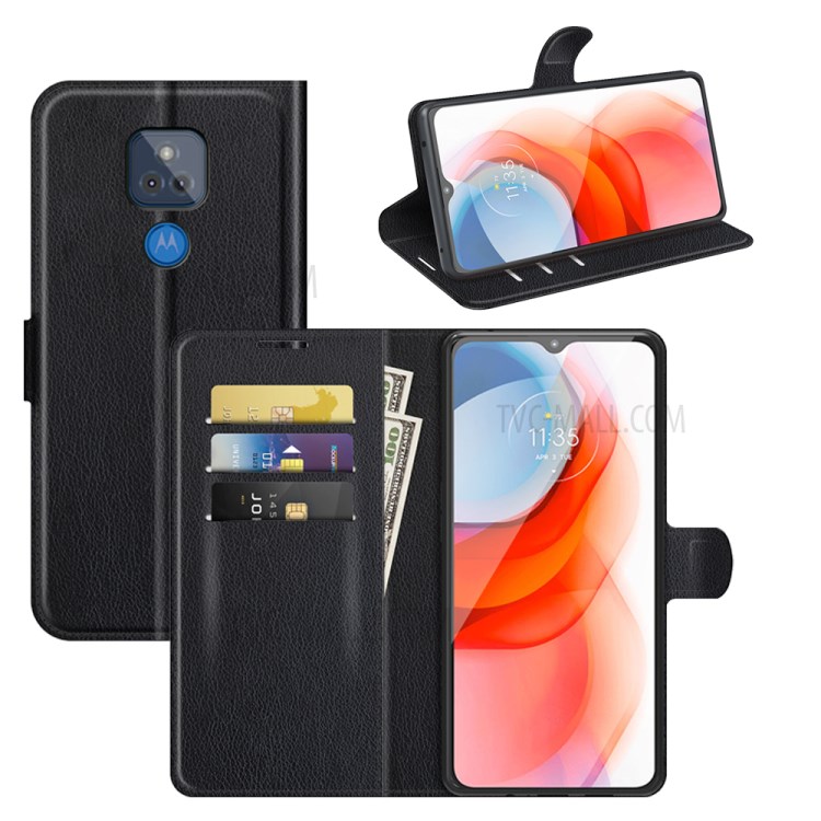 Litchi Skin Leather Case Wallet Stand Protective Phone Shell Cover for Motorola Moto G Play (2021) - Black-7