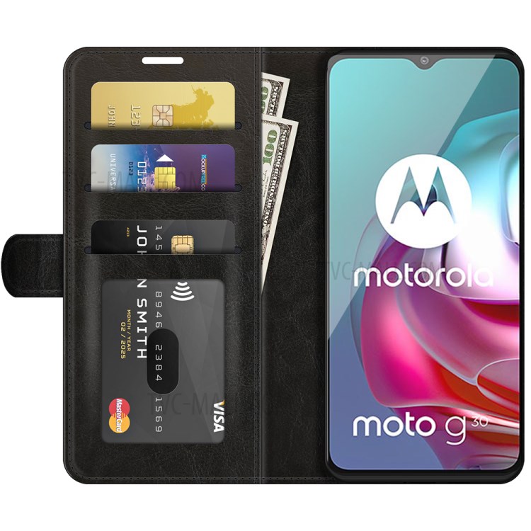 Wallet Stand Design Crazy Horse Texture Leather Phone Case Shell for Motorola Moto G30 / G10 - Black-4