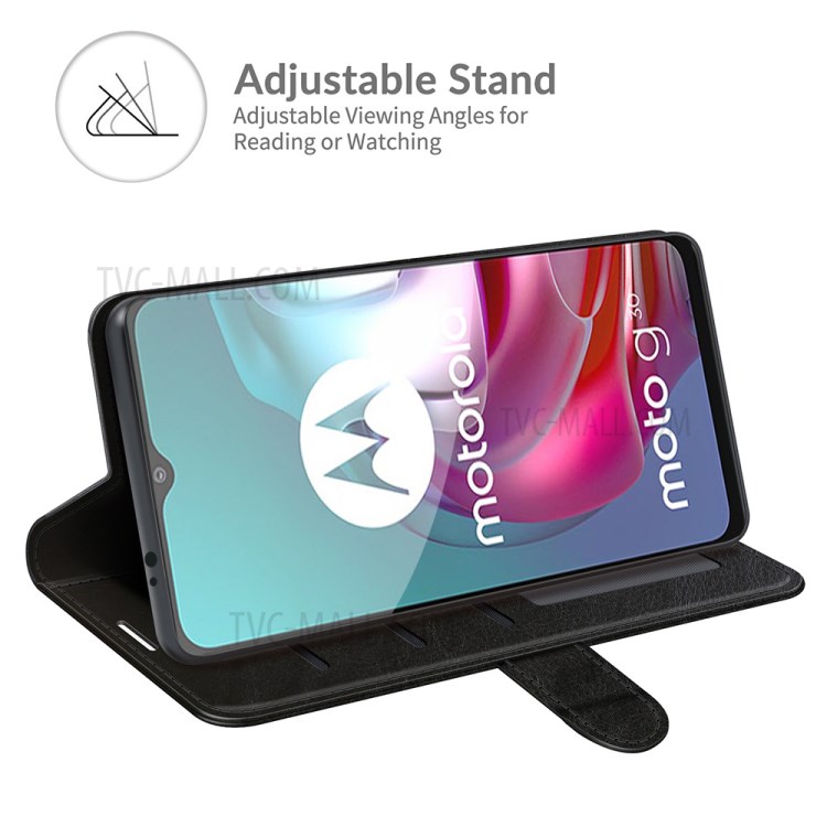 Wallet Stand Design Crazy Horse Texture Leather Phone Case Shell for Motorola Moto G30 / G10 - Black-5
