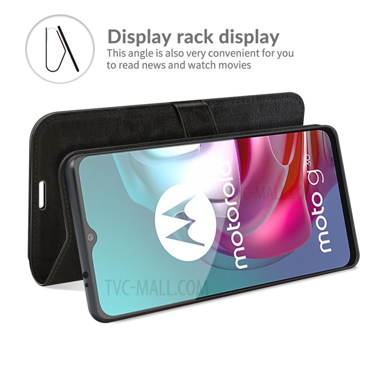 Wallet Stand Design Crazy Horse Texture Leather Phone Case Shell for Motorola Moto G30 / G10 - Black-6