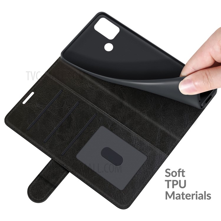 Wallet Stand Design Crazy Horse Texture Leather Phone Case Shell for Motorola Moto G30 / G10 - Black-7