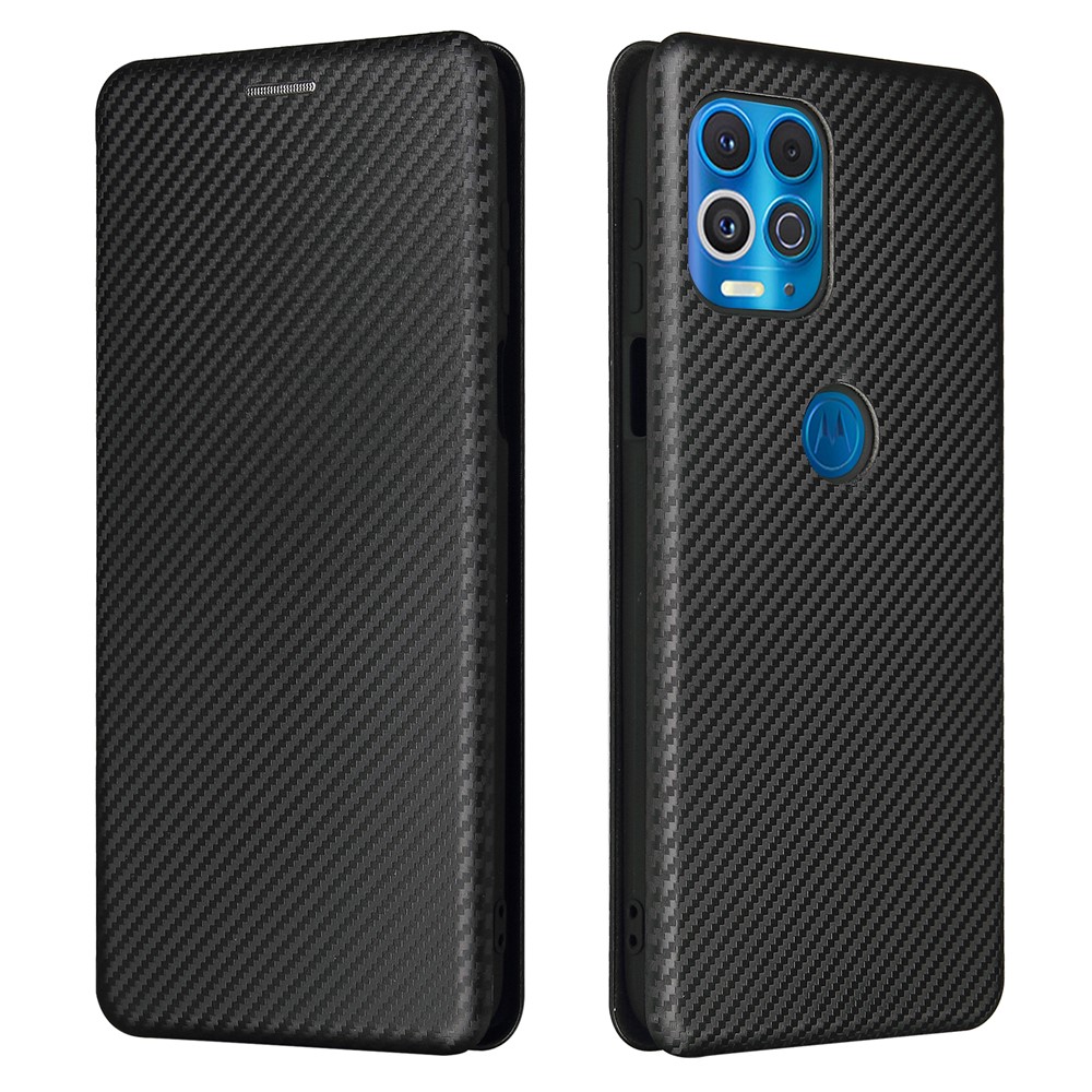 Auto-absorbed Stand Carbon Fiber Texture Leather Shell Cover for Motorola Edge S / Moto G100 - Black-1
