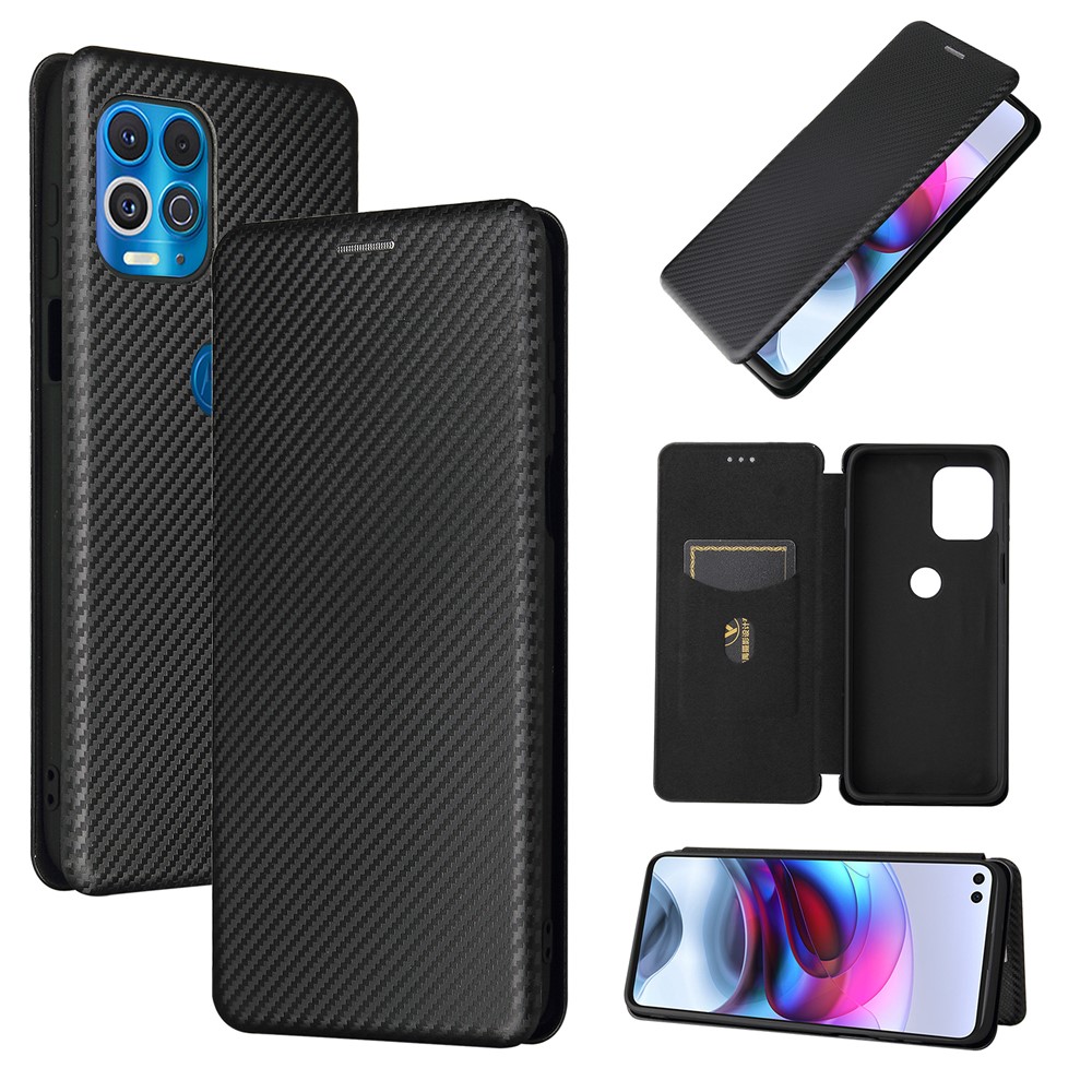Auto-absorbed Stand Carbon Fiber Texture Leather Shell Cover for Motorola Edge S / Moto G100 - Black-11