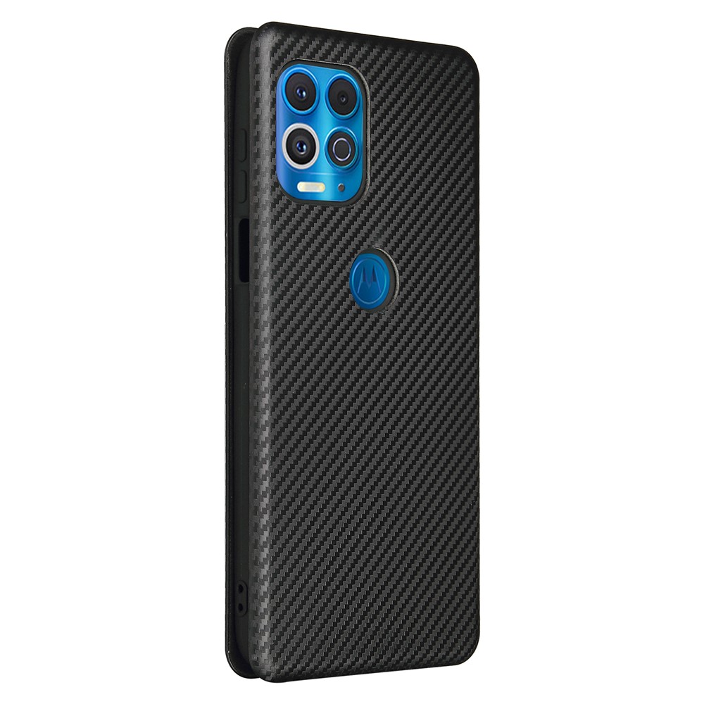 Auto-absorbed Stand Carbon Fiber Texture Leather Shell Cover for Motorola Edge S / Moto G100 - Black-9