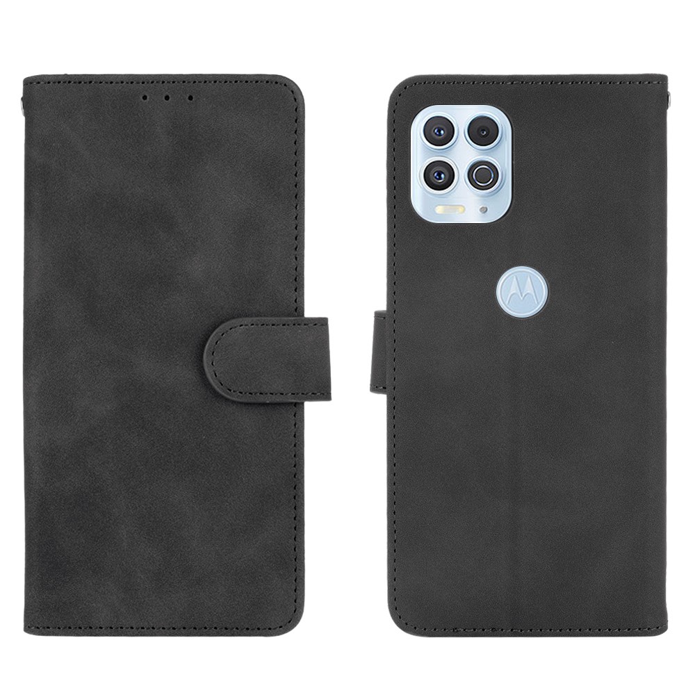 Skin-touch Folio Flip Leather Protective Shell for Motorola Edge S / Moto G100 Wallet Stand Cover - Black-1