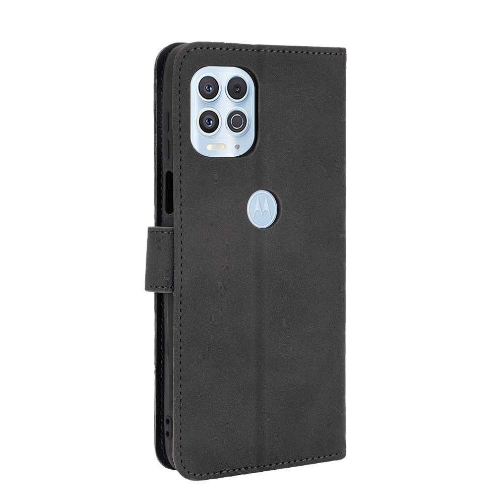 Skin-touch Folio Flip Leather Protective Shell for Motorola Edge S / Moto G100 Wallet Stand Cover - Black-3