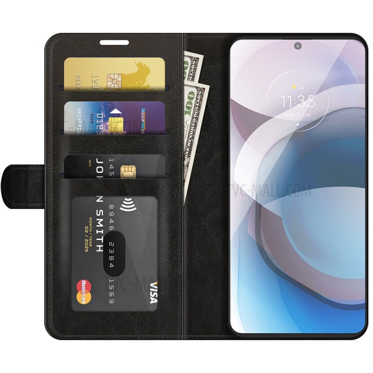 Crazy Horse Wallet Stand Leather Shell for Motorola One 5G Ace - Black-2