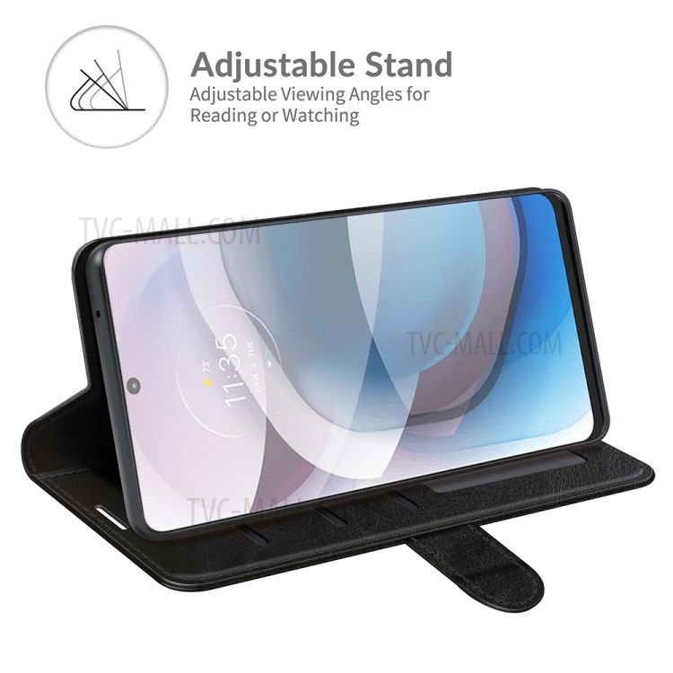Crazy Horse Wallet Stand Leather Shell for Motorola One 5G Ace - Black-3