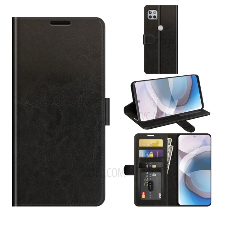 Crazy Horse Wallet Stand Leather Shell for Motorola One 5G Ace - Black-6
