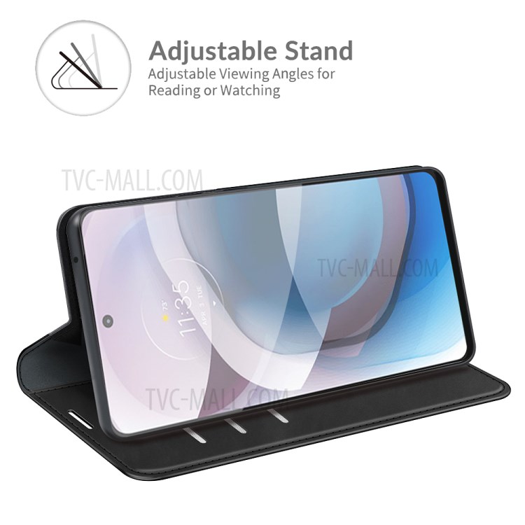 Auto-Absorbed Folio Flip Skin-touch Leather Protective Shell for Motorola One 5G Ace Wallet Stand Cover - Black-3