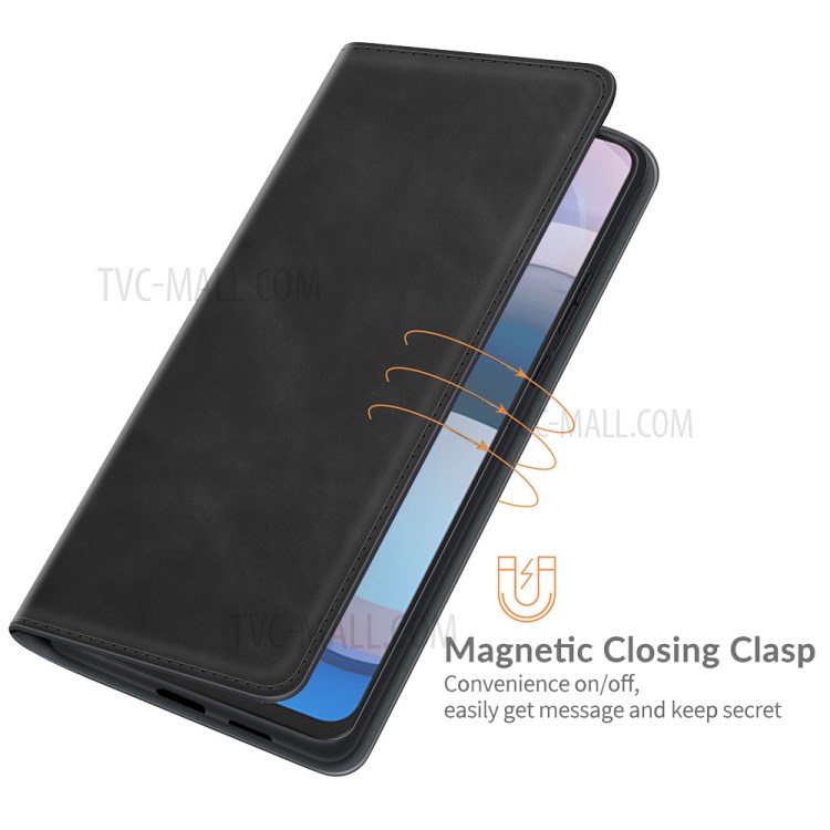 Auto-Absorbed Folio Flip Skin-touch Leather Protective Shell for Motorola One 5G Ace Wallet Stand Cover - Black-4