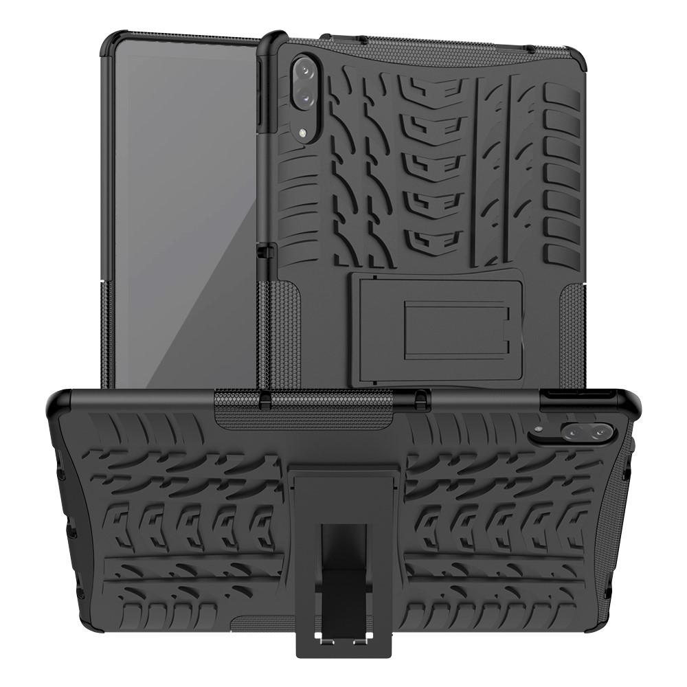 Cool Tyre Surface Design PC + TPU Hybrid Phone Case Cover with Kickstand for Lenovo Tab P11 Pro - Black-1