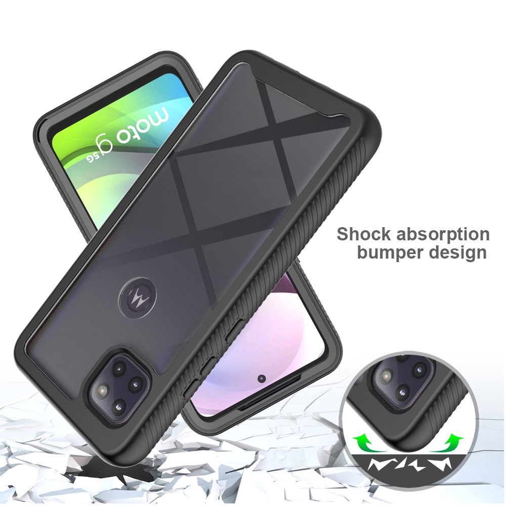 TPU PC Hybrid Case Solid Color Shockproof Phone Cover for Motorola Moto G 5G - Black-4