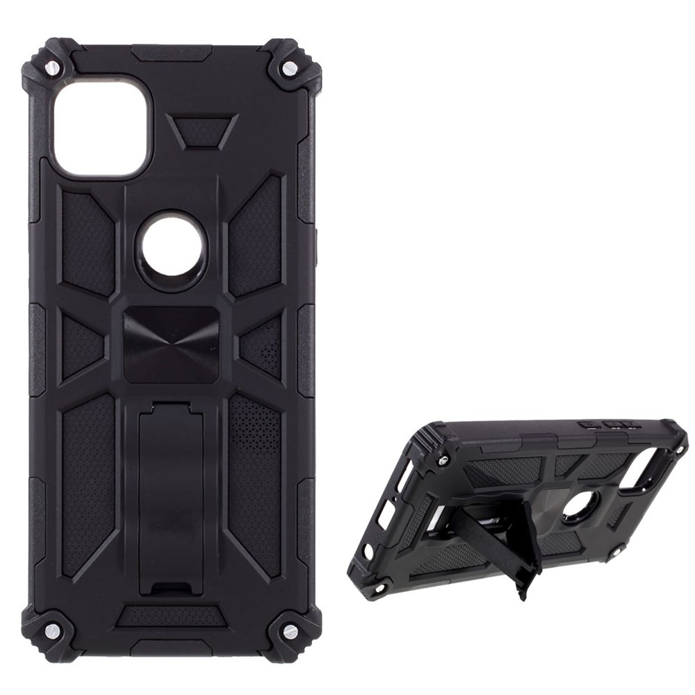 Armor Shockproof Kickstand PC TPU Phone Case with Magnetic Metal Sheet for Motorola One 5G Ace - Black-1