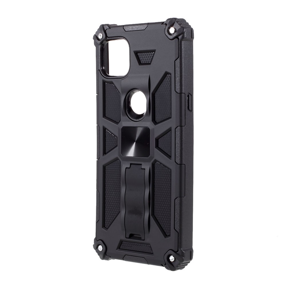 Armor Shockproof Kickstand PC TPU Phone Case with Magnetic Metal Sheet for Motorola One 5G Ace - Black-2
