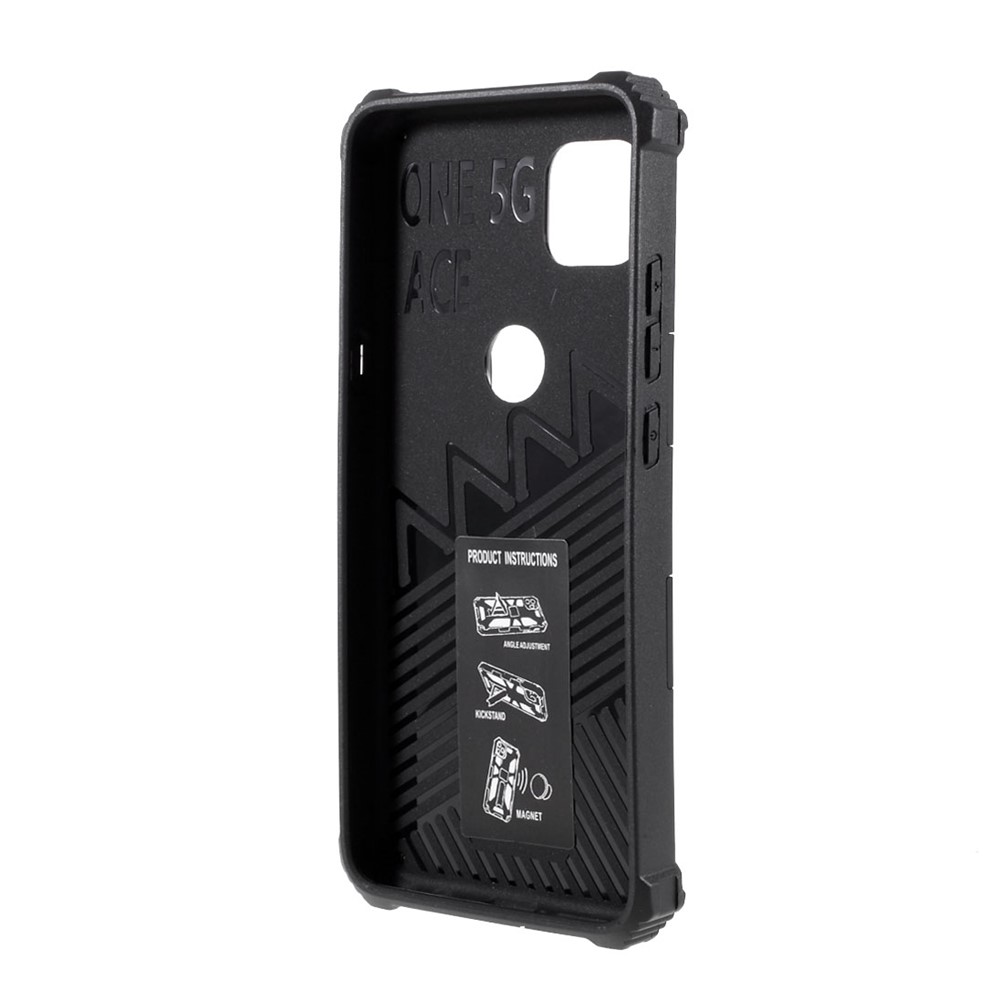 Armor Shockproof Kickstand PC TPU Phone Case with Magnetic Metal Sheet for Motorola One 5G Ace - Black-3