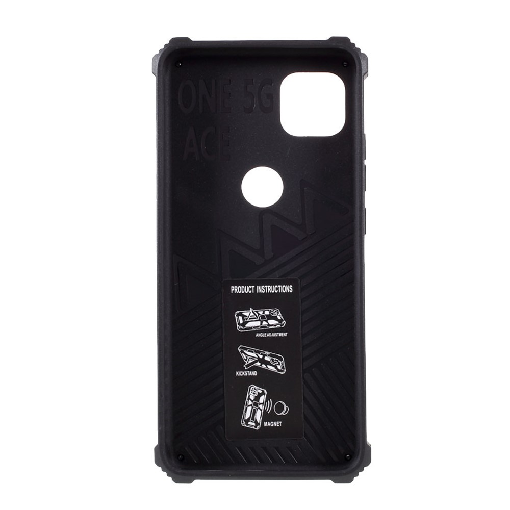 Armor Shockproof Kickstand PC TPU Phone Case with Magnetic Metal Sheet for Motorola One 5G Ace - Black-4