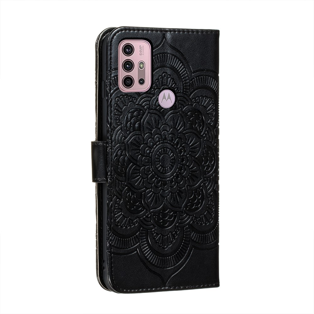 Imprint Mandala Flower Stand Leather Case for Motorola Moto G30 - Black-3